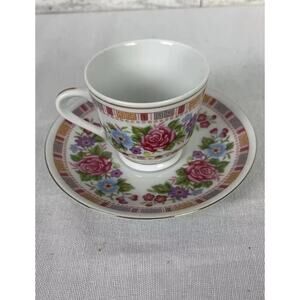 Demitasse Cups & Saucers Set Of 6 Pink Floral Porcelain Vintage Made In China